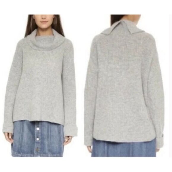 Free People Sweater Womens Medium Gray Sidewinder Cowl Neck Pullover Wool Boho - Picture 1 of 8